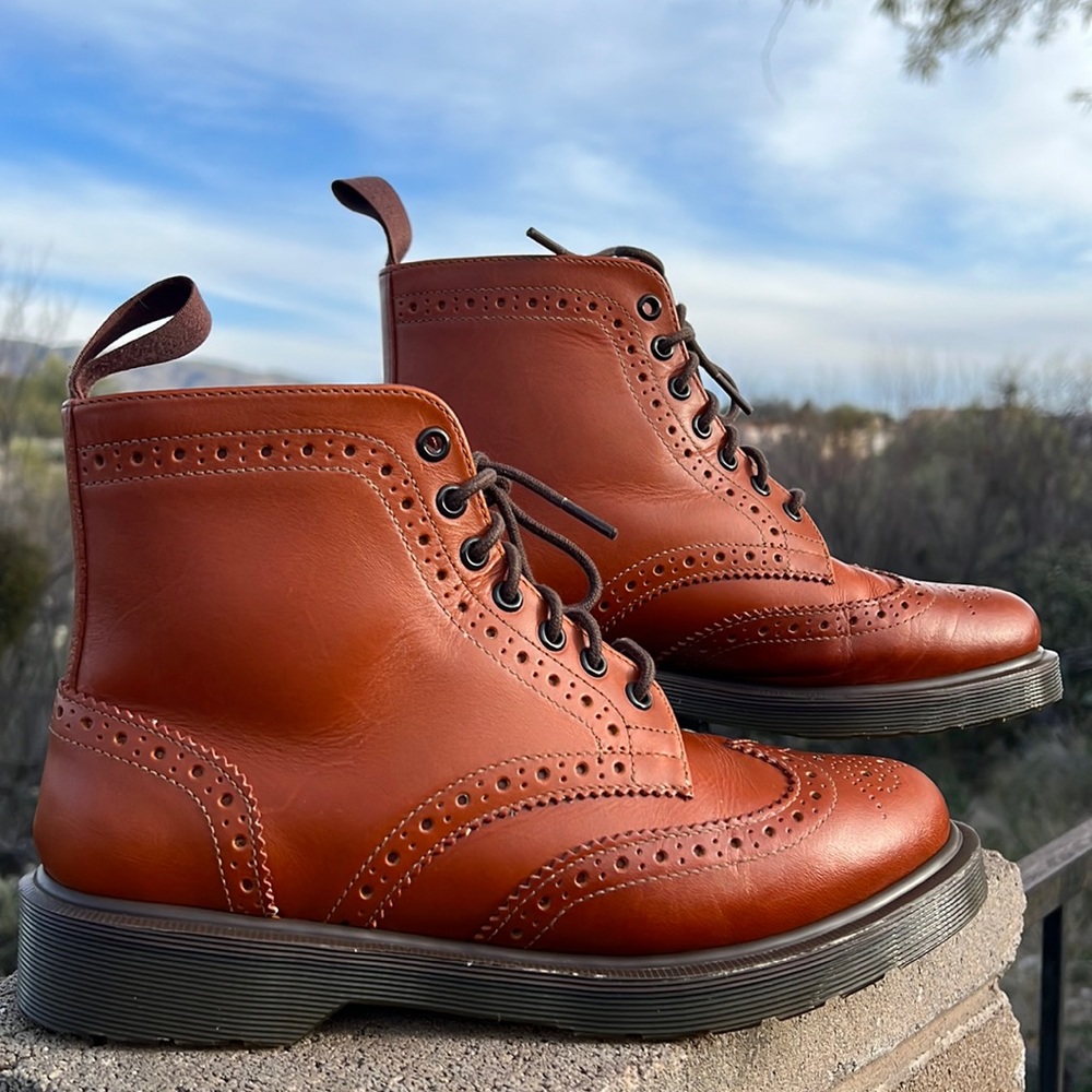 Dr. Martens Affleck Cognac Brogue Wingtip 7 Eye Lace Up Boots - Picture 8 of 17